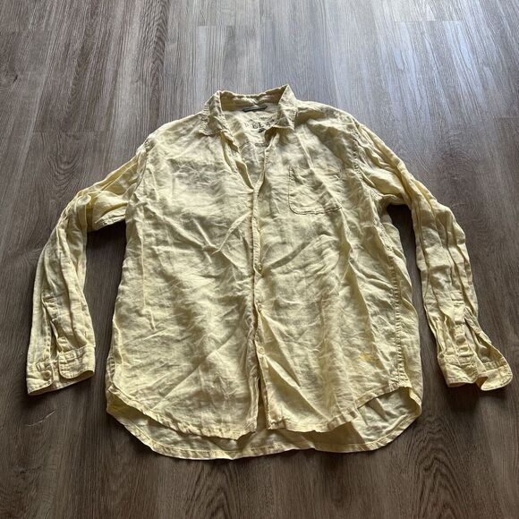TOMMY BAHAMA Men’s Long Sleeve Solid Yellow 100% Linen Button Down Shirt. Size L - Picture 1 of 9